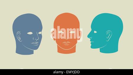 Les têtes humaines de face, la moitié de face et de trois-quart. Silhouette Vector illustration Illustration de Vecteur