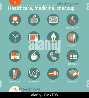 Business icon set. Santé, médecine, diagnostics. Modèle plat Illustration de Vecteur