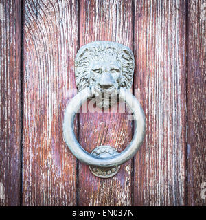 Tête de Lion sur le bois. D'un particulier knocker Banque D'Images