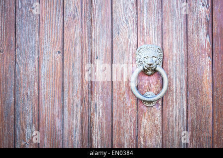 Tête de Lion sur le bois. D'un particulier knocker Banque D'Images