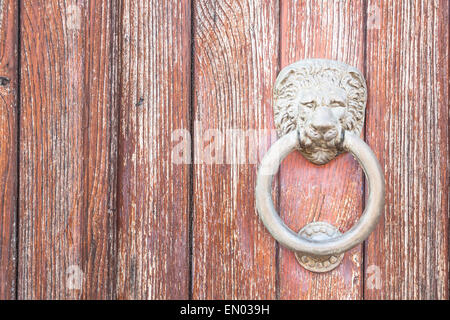 Tête de Lion sur le bois. D'un particulier knocker Banque D'Images