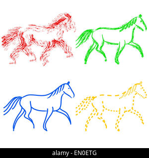 Définissez les couleurs de contours. Chevaux collection vector Banque D'Images