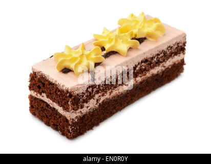 Morceau de gâteau au chocolat isolated on white Banque D'Images