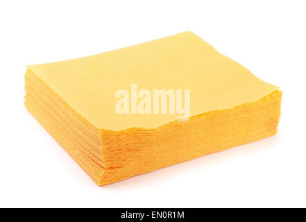 Pile de serviettes en papier jaune isolated on white Banque D'Images