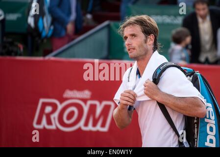 22 avril 2015 : Daniel GIMENO TRAVER-ESP à la fin du match à la Tournoi ATP BRD Nastase au Trophée Tiriac BNR Arenas, Roumanie ROU. Catalin Soare/www.sportaction.ro Banque D'Images