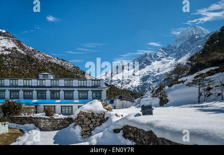 Vue générale d'un lodge à l'everest camp de base regioneverest, ebc, Banque D'Images