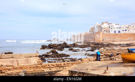 Les détails architecturaux d'Essaouira Maroc, vieux port Banque D'Images