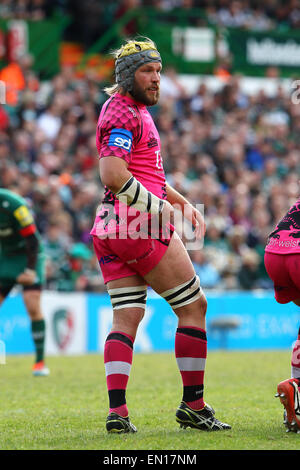 Leicester, Royaume-Uni. Apr 25, 2015. Aviva Premiership. Leicester Tigers contre London Welsh. Richard Thorpe de London Welsh en action. Credit : Action Plus Sport/Alamy Live News Banque D'Images