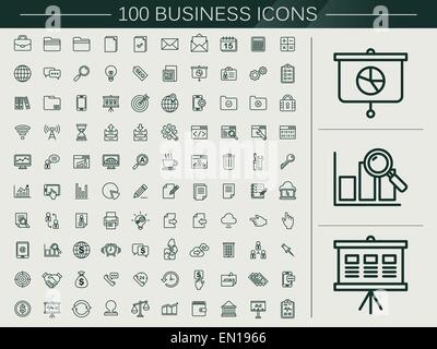 100 business line icons set sur fond beige Illustration de Vecteur