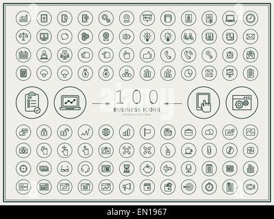 100 business round icons set sur fond beige Illustration de Vecteur