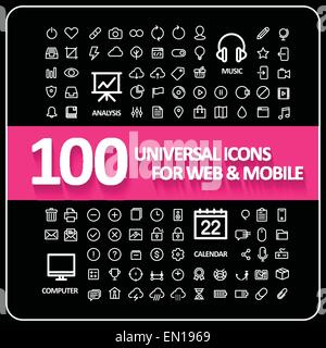 100 icônes universelles définies pour le site web et mobile Illustration de Vecteur