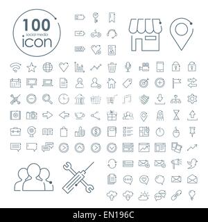 100 social media icons set over white background Illustration de Vecteur