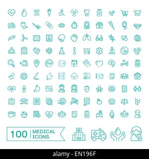 100 medical icons set over white background Illustration de Vecteur