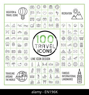 Belle 100 travel icons set over white background Illustration de Vecteur