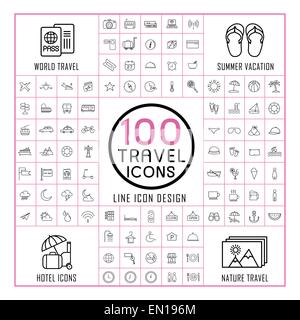 Belle 100 travel icons set over white background Illustration de Vecteur