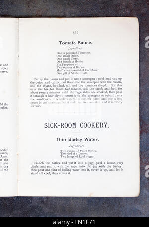 Chambre de malade de Cuisine Recettes de cuisine ordinaire livre de Mme Charles Clarke pour le National Training School for Côté Cuisine Banque D'Images