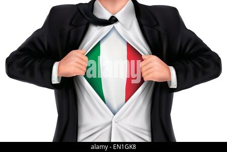 Businessman showing Italie flag sous sa chemise sur fond blanc Illustration de Vecteur