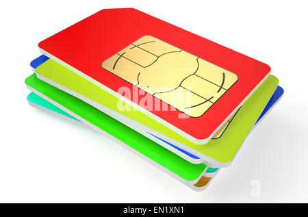 Pile de cartes SIM isolé sur fond blanc Banque D'Images