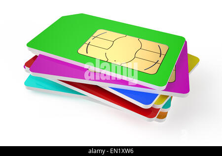 Pile de cartes SIM isolé sur fond blanc Banque D'Images