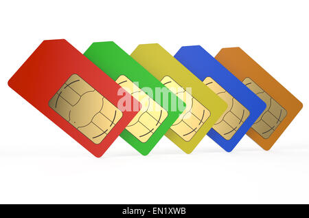 Groupe de cartes SIM couleur isolé sur fond blanc Banque D'Images