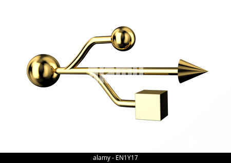 Usb d'or signer isolé sur fond blanc Banque D'Images