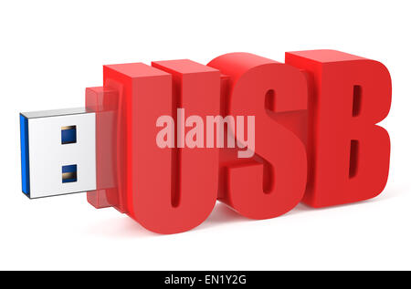 Lecteur flash USB rouge 3.0 ss isolé sur fond blanc Banque D'Images