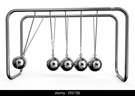 Newton's Cradle isolé sur fond blanc Banque D'Images