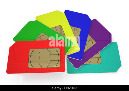 Groupe de cartes SIM couleur isolé sur fond blanc Banque D'Images