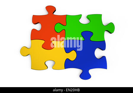 Puzzles métalliques couleur isolé sur fond blanc Banque D'Images