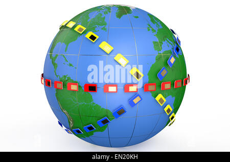 Autour de la carte SIM Earth globe isolé sur fond blanc Banque D'Images