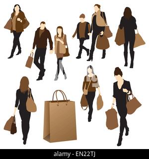 Silhouettes de personnes avec les achats. Vector illustration Illustration de Vecteur