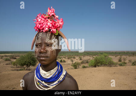 La tribu Karo en Ethiopie Banque D'Images