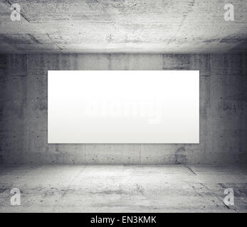 Intérieur gris abstrait de salle vide avec des murs de béton et large écran lumineux blanc Banque D'Images