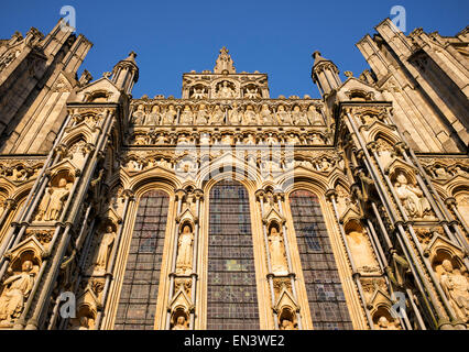 L'architecture de la cathédrale de Wells en fin d'après-midi du soleil. Somerset, Angleterre Banque D'Images