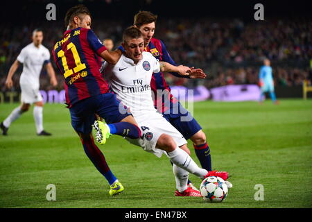 Marco VERRATTI NEYMAR/JR/Lionel Messi - 21.04.2015 - Barcelone/Paris Saint Germain - 1/4 de finale de la Ligue des Champions Retour.Photo : Dave Winter/Icon Sport Banque D'Images