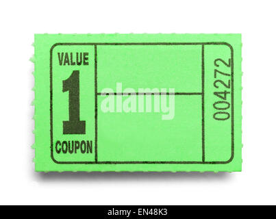 Petit Ticket Coupon vert isolé sur un fond blanc. Banque D'Images