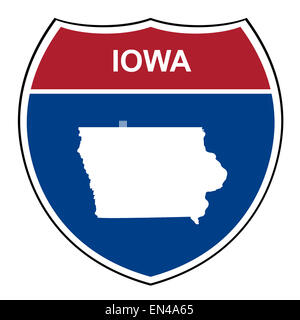 Américain de l'Iowa Interstate highway road shield isolé sur un fond blanc. Banque D'Images