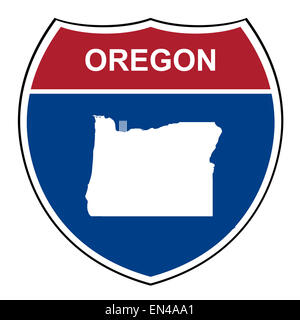 Oregon American Interstate highway road shield isolé sur un fond blanc. Banque D'Images