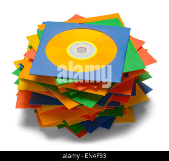 En cas de disques empilés en tas isolé sur un fond blanc. Banque D'Images