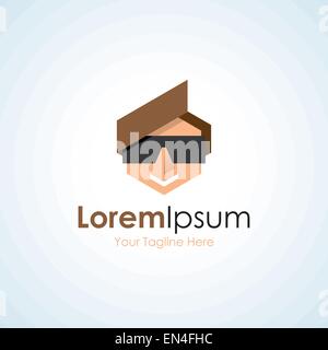 L'homme élégant avec des lunettes visage humain simple logo icône Illustration de Vecteur