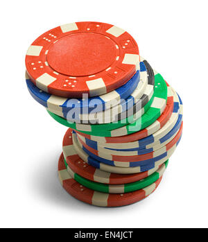 Seul pile de jetons de poker isolé sur un fond blanc. Banque D'Images