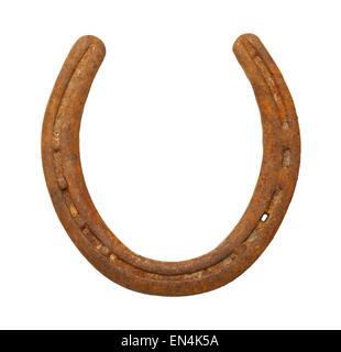 Rusty Old Horse Shoe isolé sur un fond blanc. Banque D'Images