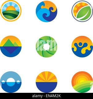 La force de la nature paysage magnifique fond cercle logo icons set Illustration de Vecteur