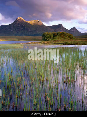 Ben Loyal vu de Lochan Hakel, Langue, Sutherland, Scotland UK. Banque D'Images