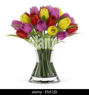 Bouquet de tulipes dans un vase isolé sur fond blanc Banque D'Images