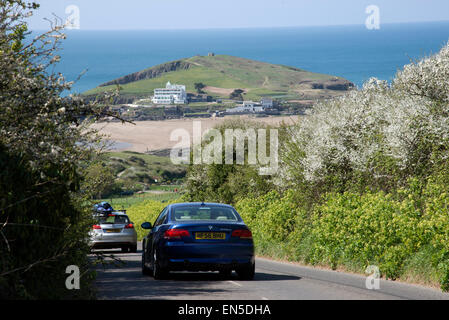Ile de Burgh et hôtel au large de la côte anglaise dans le sud du Devon England UK vu de Bigbury on Sea Banque D'Images
