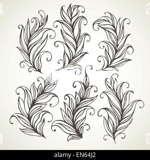 Feuilles de plumes. Hand drawn vector illustration. EPS 10 Illustration de Vecteur