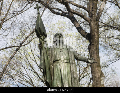 Statue en bronze de Christopher Columbus par le sculpteur Jeronimo Sunol dans Central Park, NYC, USA Banque D'Images