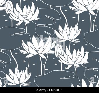 Water Lily Vintage modèle transparent. Motif chinois classique Illustration de Vecteur