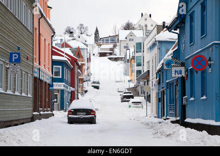 La rue vide de Tromso, Norvège arctique centre-ville Banque D'Images